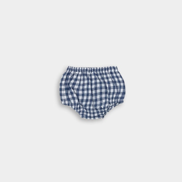 Blue Gingham Linen Bloomers / Retro Infant Bloomies / Classic Baby Diaper Cover / Dress Bloomer Girl Outfit / Special Event Kid Bummies