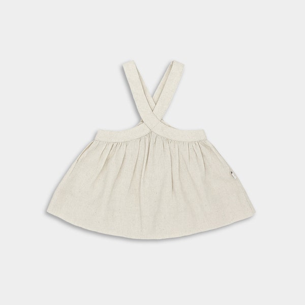 Natural Linen Pinafore / Flower Girl Skirt / Wedding Guest Toddler Outfit / Cake Smash Skirtall / Baggy Strap Apron Dress / Photoshoot Pinny