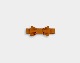 Burnt Orange Linen Bow Tie / Burnt Orange Necktie / Ring Bearer Bowtie / Page Boy Bolo Tie / Smash Cake Neck Tie / Occasion Infant Neckwear