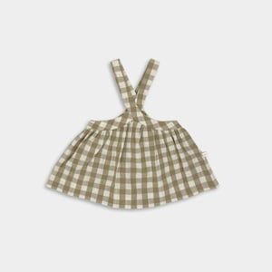 Robe chasuble beige à carreaux vichy de haute qualité pour toute-petite fille | Style vintage unique en son genre avec une touche moderne | Prêt à expédier