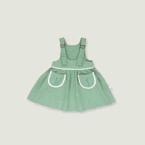 Mint Green Cotton Twill Pinafore Dress - Toddler Girl Outfit