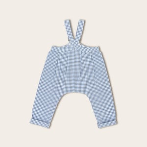 Blue Gingham Suspender Pants: Adjustable Cotton Overalls for Toddlers