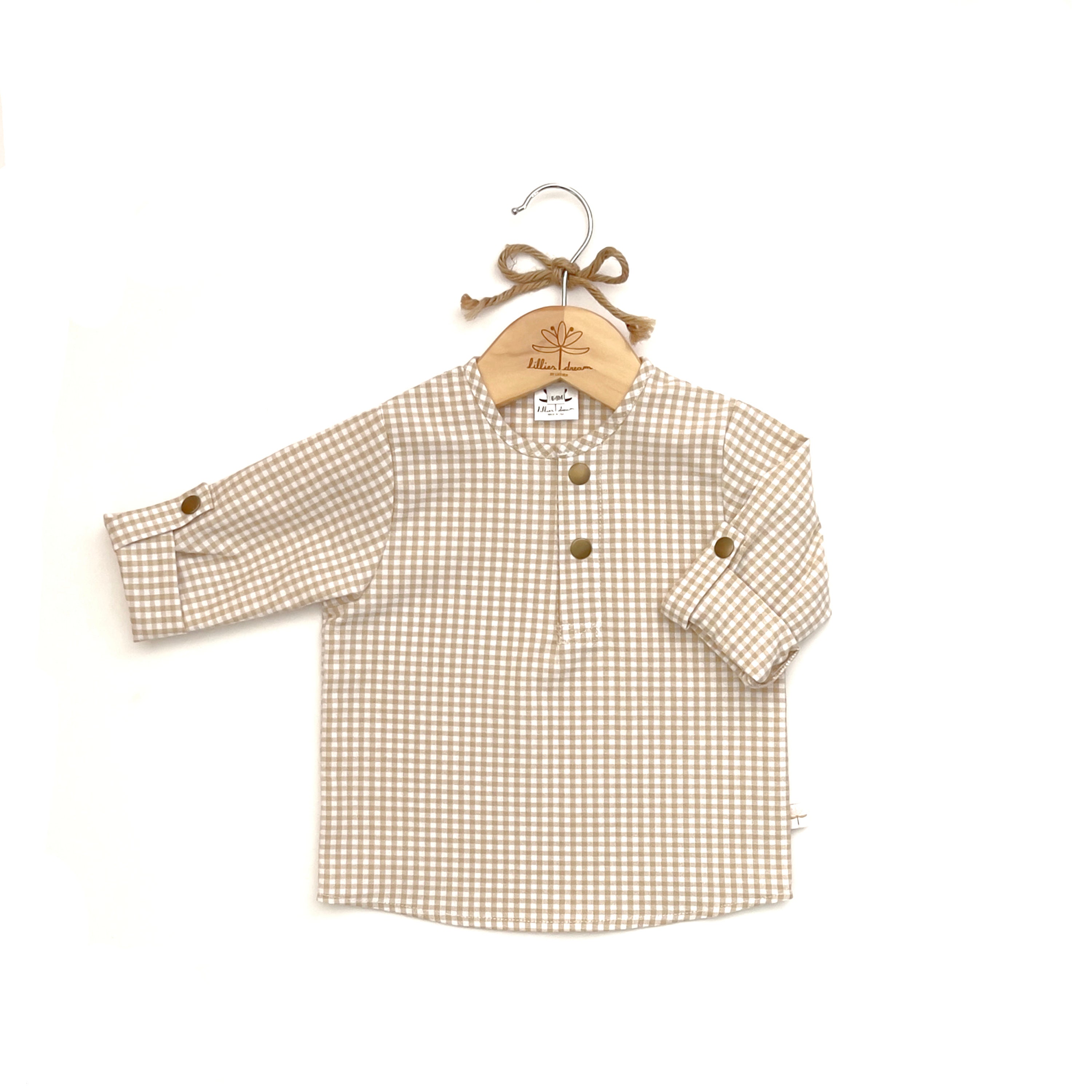 Beige Gingham Henley Shirt / Rustic Infant Button up / Photo - Etsy