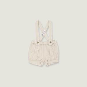 Shorts de lino natural con tirantes para bebé - Conjunto de calidad para fiesta de cumpleaños, diseñado en EE. UU.