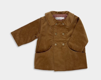 Camel Corduroy Coat / Brown Toddler Jacket / Chunky Cords Infant Peacoat / Unisex Child Jacket / Double Breasted Peter Pan Collar Kids Coat