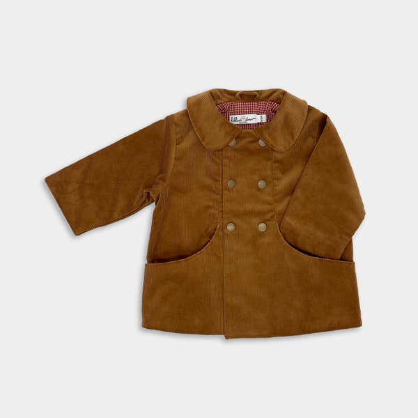 Camel Corduroy Coat / Brown Toddler Jacket / Chunky Cords Infant Peacoat / Unisex Child Jacket / Double Breasted Peter Pan Collar Kids Coat