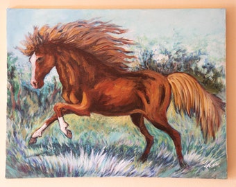 オリジナルの馬のアート、リアリズムの動物の絵画、リビングルームの