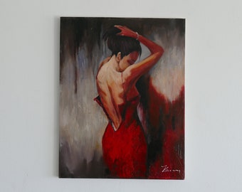 Femme en peinture rouge, peintures de femme sur toile, dame en rouge, femme sexy, érotique sexy, peinture sur toile, art mural sur toile, beaux-arts, robe rouge