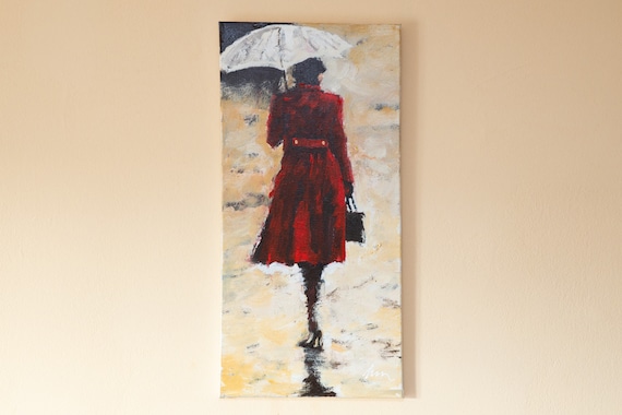 DIY Malen Nach Zahlen - „Rote Kleidung Frau Mit Regenschirm“ Leinwand 40x50cm Inkl. Farben & Pinsel