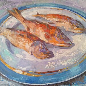 Fish on the plate oil painting on canvas