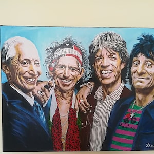 Portrait du groupe rolling stones, peinture sur toile, peinture à lhuile, Mick Jagger, Keith Richards, Charlie Watts, Ronnie Wood, Black Friday Sale image 3