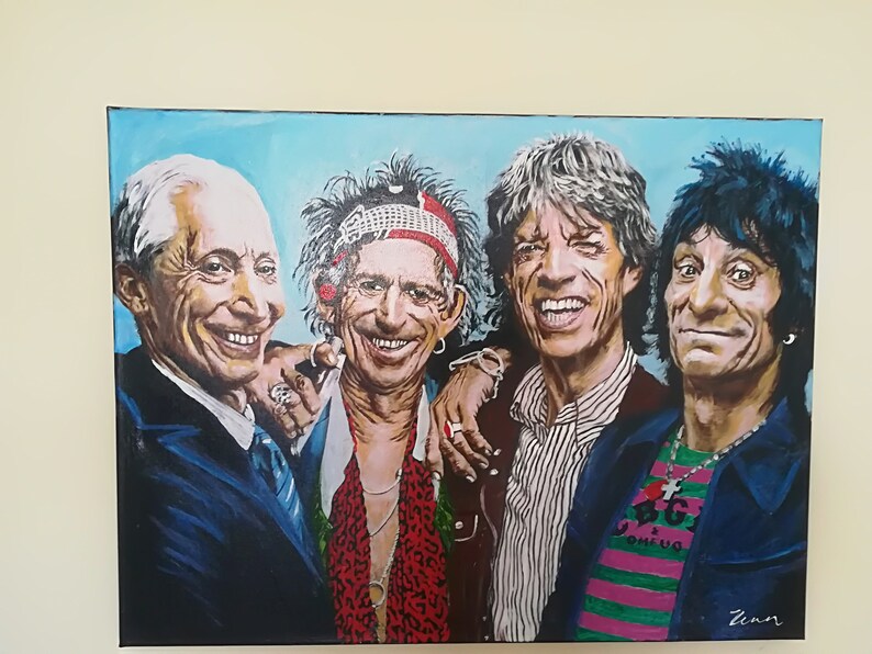 Portrait du groupe rolling stones, peinture sur toile, peinture à lhuile, Mick Jagger, Keith Richards, Charlie Watts, Ronnie Wood, Black Friday Sale image 3