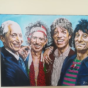 Portrait du groupe rolling stones, peinture sur toile, peinture à lhuile, Mick Jagger, Keith Richards, Charlie Watts, Ronnie Wood, Black Friday Sale image 2