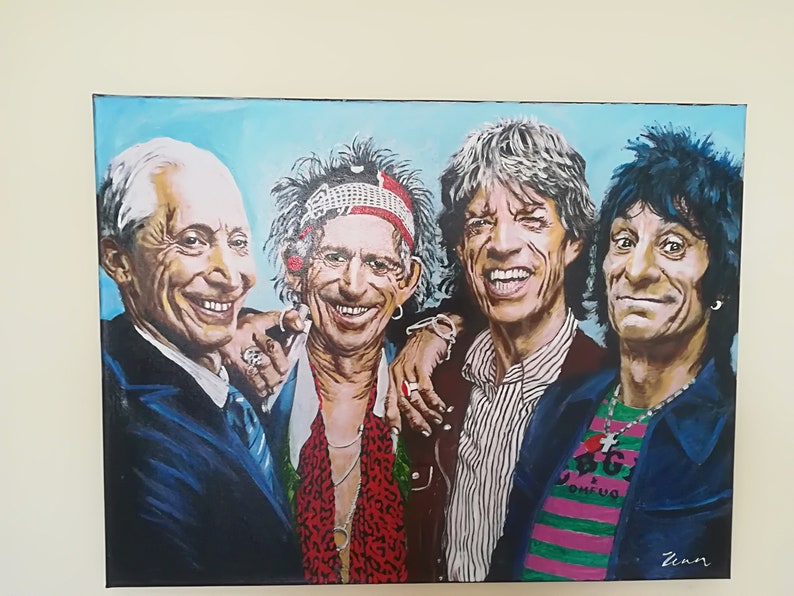 Portrait du groupe rolling stones, peinture sur toile, peinture à lhuile, Mick Jagger, Keith Richards, Charlie Watts, Ronnie Wood, Black Friday Sale image 2