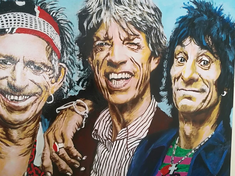 Portrait du groupe rolling stones, peinture sur toile, peinture à lhuile, Mick Jagger, Keith Richards, Charlie Watts, Ronnie Wood, Black Friday Sale image 5