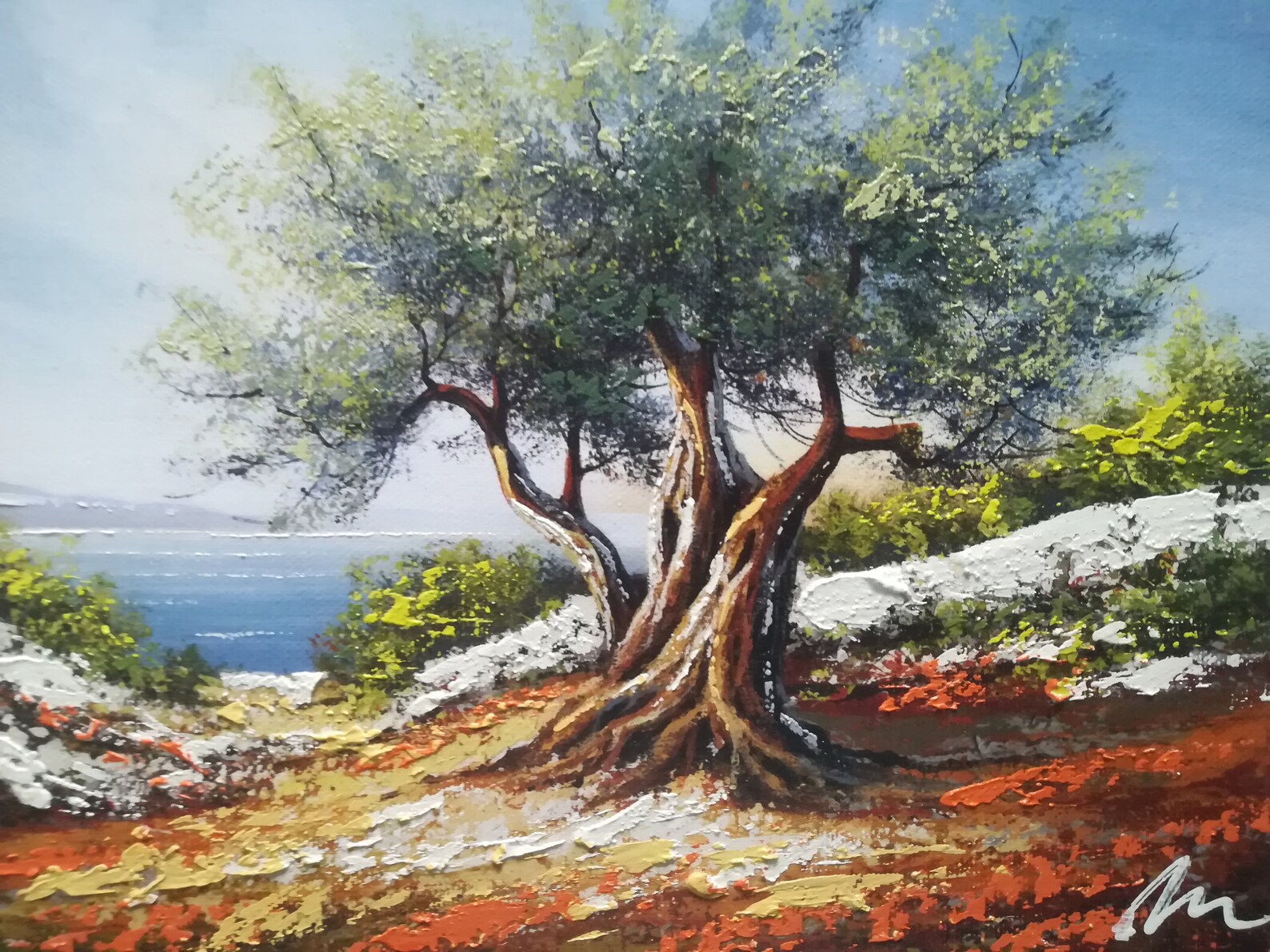Olive Tree Landscape Painting, Acrylic Wall Art, Croatia Painting ...