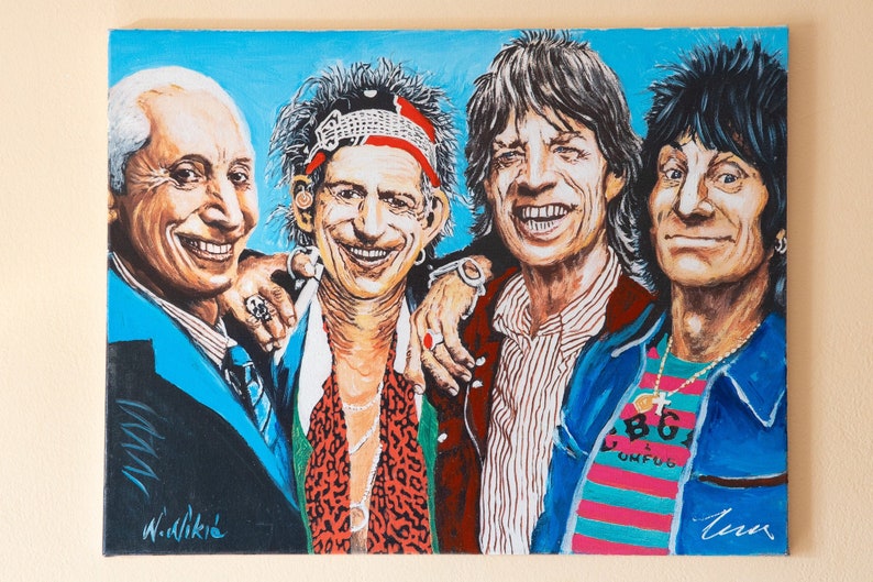 Portrait du groupe rolling stones, peinture sur toile, peinture à lhuile, Mick Jagger, Keith Richards, Charlie Watts, Ronnie Wood, Black Friday Sale image 1