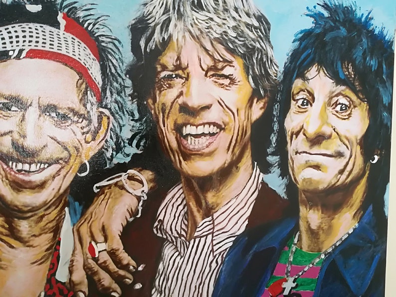 Portrait du groupe rolling stones, peinture sur toile, peinture à lhuile, Mick Jagger, Keith Richards, Charlie Watts, Ronnie Wood, Black Friday Sale image 4