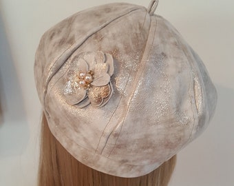 Luxury beret made of soft Italian leather, transitional hat spring, autumn, leather hat, handmade