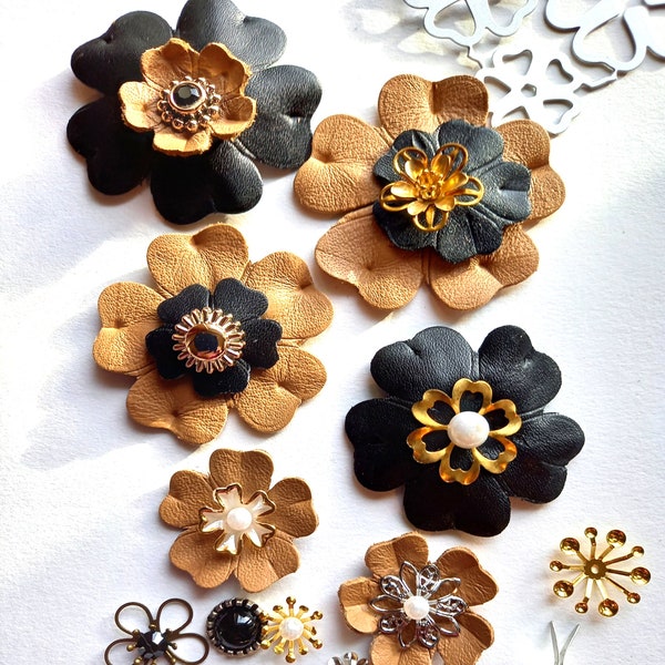 35 colors to choose from, pretty soft leather flowers in the color of your choice, handmade