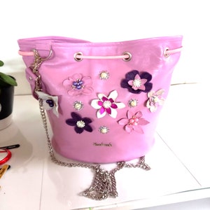 Hübsche Tasche Damen, Bag, Luxus Tasche, mit Leder Blumen, Blumentasche, Weihnachtsgeschenk, handmade
