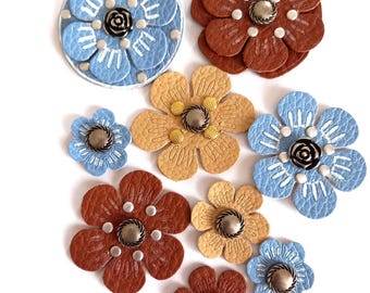 Cute leather flowers with metallic painting, for women's bags, handmade
