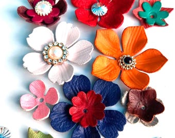 Soft leather flower set of 19, 29 to 49 flowers, also available in pairs; handmade