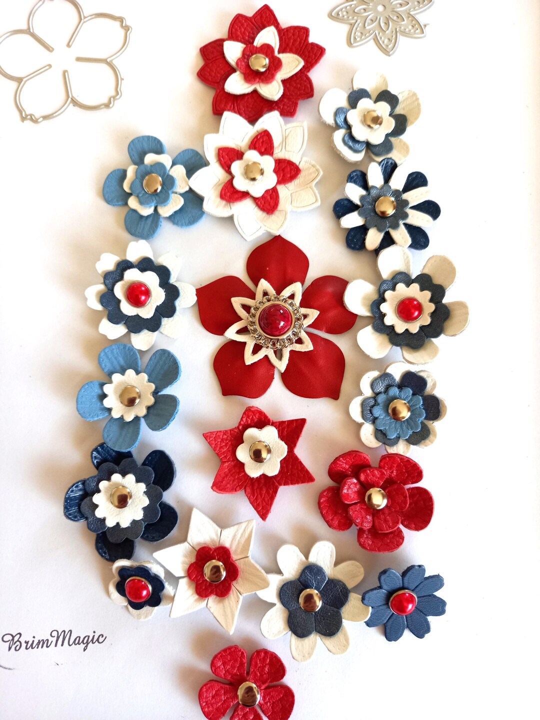 35 Colours Available Leather Flowers With Rivets, Handmade - Etsy
