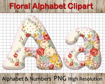 Floral Alphabet Clipart: Flower Clip Art, Flower Letters, Floral Font, Flower Numbers, Alphabet clipart PNG