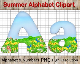 Summer Flowers Alphabet Clipart: Flower Clip Art, Flower Letters, Flower Font, Flower Numbers digital, Alphabet Clipart PNG