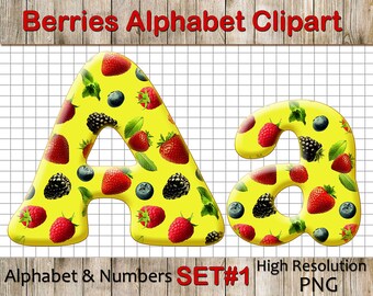 Berry Alphabet Clipart: Berry Clip Art, Berry Letters, Berry Font, Berry Numbers, letters and numbers clipart, Scrapbook supplies PNG