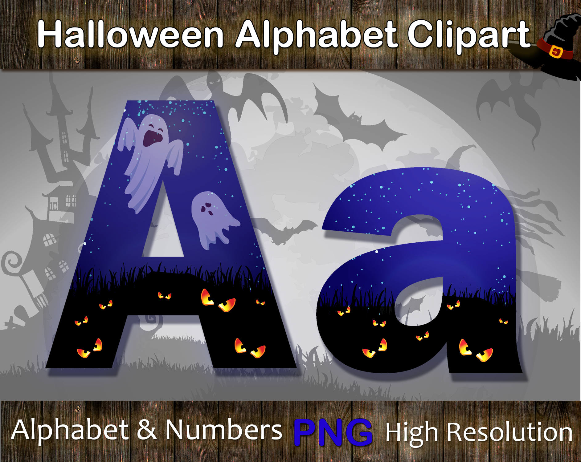 Halloween Ghost Alphabet Clipart Spooky font with large and  Etsy