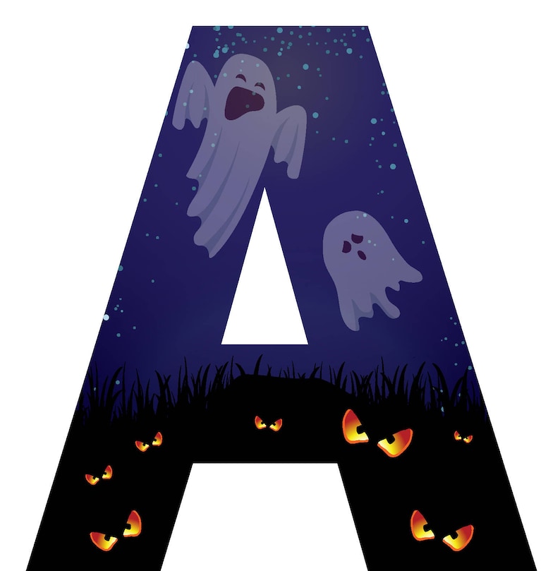 Halloween Ghost Alphabet Clipart Spooky font with large and  Etsy
