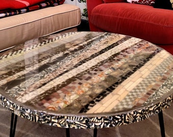 Round Mosaic epoxy resin striped coffee table; Mosaic epoxy resin bistro table; Mosaic coffee table; Epoxy resin coffee table with mosaics
