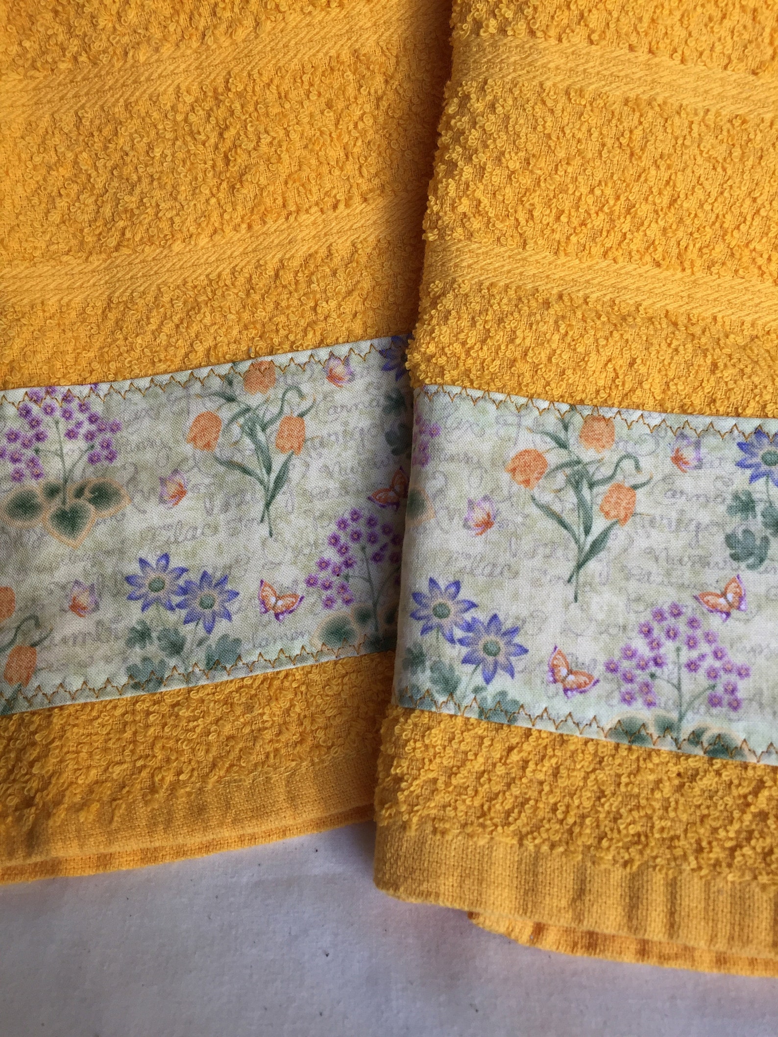 Applique Border Towels Pair Floral Etsy
