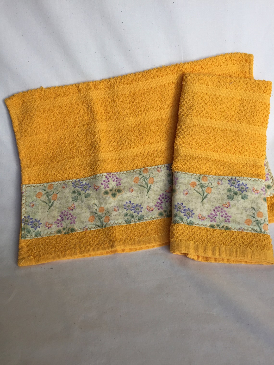 Applique Border Towels Pair Floral Etsy