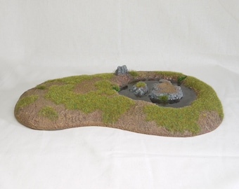 Grassy Hill Pond - Handmade Wargaming Scatter Terrain [scenery, water, pool, hillock]