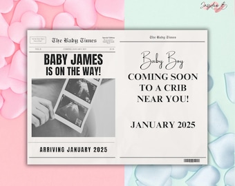 Baby Announcement Newspaper Template, Printable Large Newspaper to announce baby Photoshoot, Editable Canva Template, Birthday Newspaper