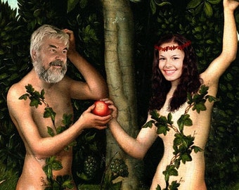 Geburtstagsgeschenk für ihn, Obst-Jubiläum auf Bestellung, digitale Kunst, benutzerdefiniertes Paarporträt, personalisiertes Adam- und Eva-Gemälde