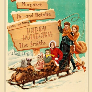 Familie Weihnachtsfotokarte, Filmweihnachtskarte, Personalisierte Weihnachtskarte vom Foto, Vintage Postkartenstil