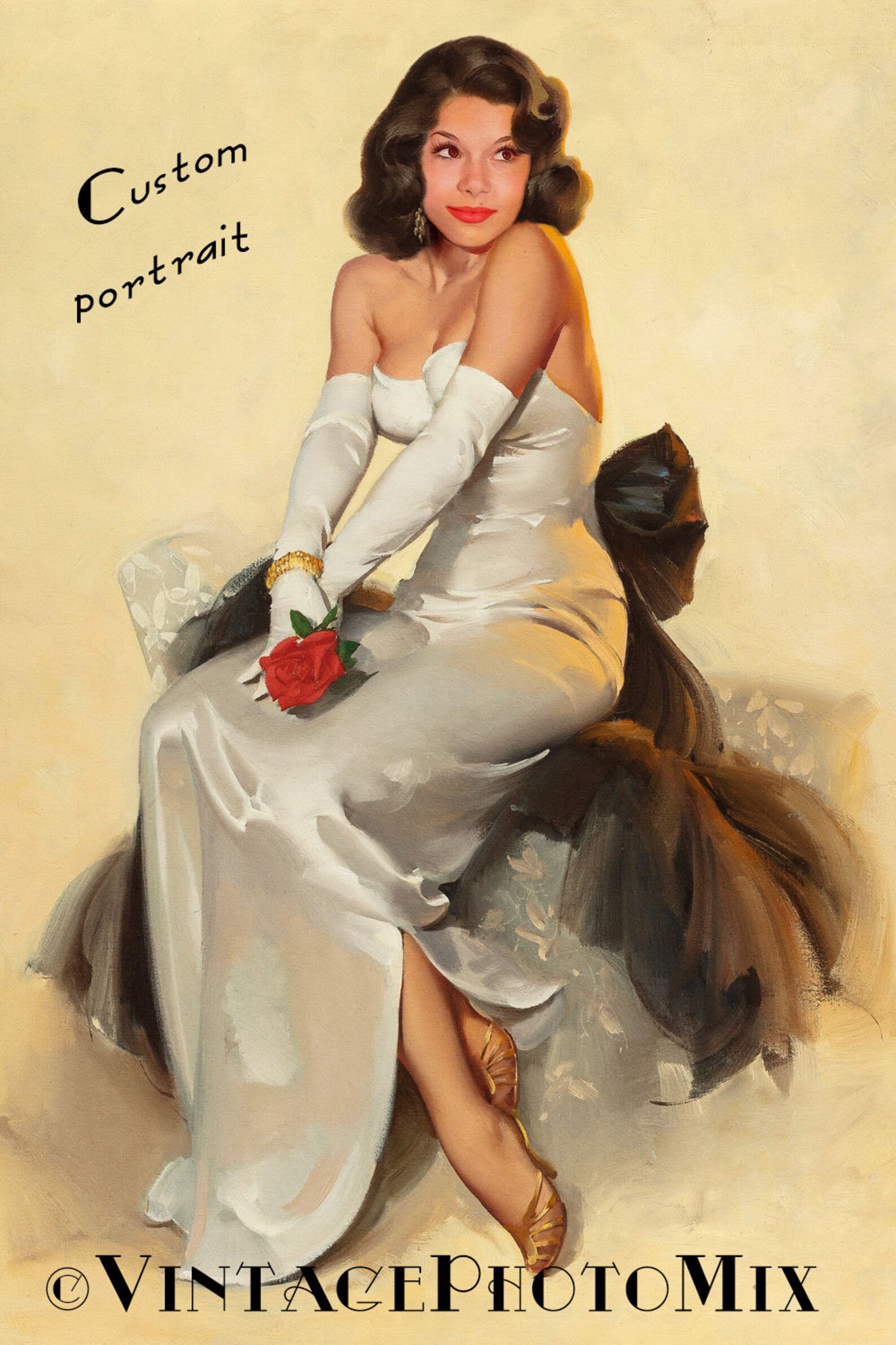 Portrait from photo Custom pinup art Anniversary gift Etsy