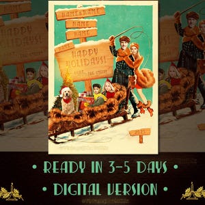Personalized Family Photo Christmas Card — Funny Vintage Holiday Postcard - Digital Download