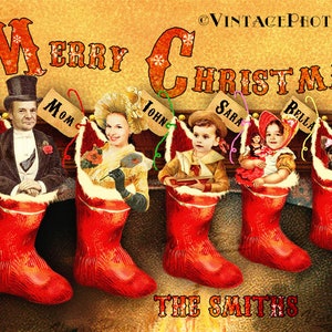 Kerstfotokaart, aangepaste kerstkaart, gepersonaliseerde kerstkaart van foto, vintage ansichtkaartstijl