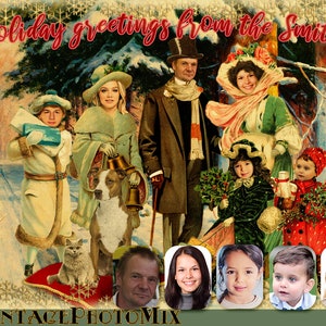 Benutzerdefinierte Familien-Weihnachtsfotokarte - Vintage Weihnachtskarte - Personalisiertes Familienporträt von Fotos