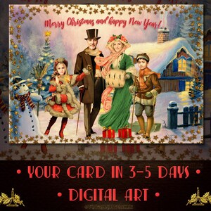 Personalisierte Weihnachtskarte vom Foto, Personalisierte Weihnachtskarte im Vintage Postkarte Stil