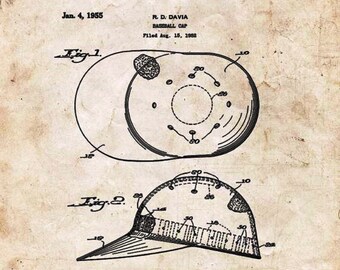 Baseball Cap Patent Print,Wall Print Art,1955 Baseball Lover Gift,Home Decor, Office Decor, Wall Art, Gift Ideas,Collectables,Digital Art.