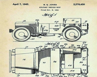 Willy's Jeep 1942 Art Patent Print,Vintage Jeep Art Poster,Man Cave Wall Art,Vintage Vehicle Gift,Office Art Gift,Loves Militnary,Digital