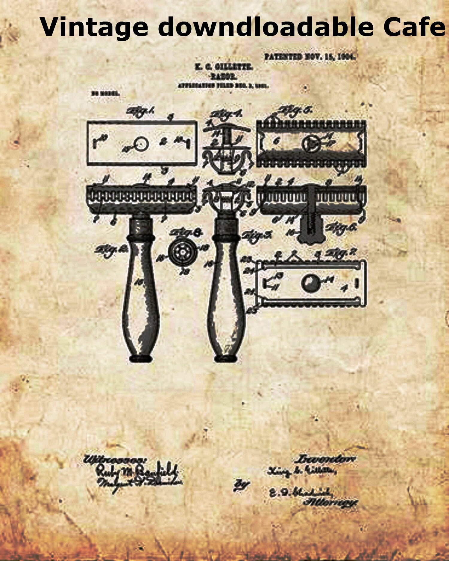 Printable Gillette Razor Gillette Shaving Razor Patent Print1904,instant Download,wall Art ...