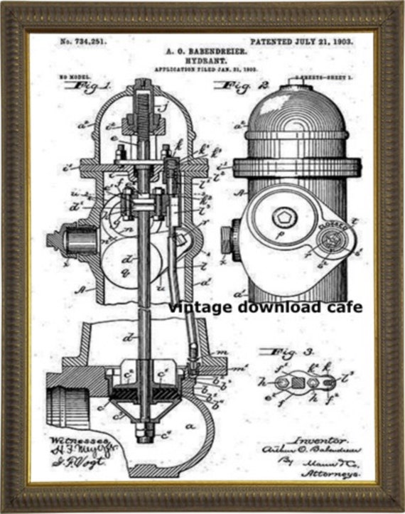1903 Fire Hydrant Single Print #660 INSTANT DOWNLOAD Firefighting Equipment Design Vintage Fire Hydrant Patent Print