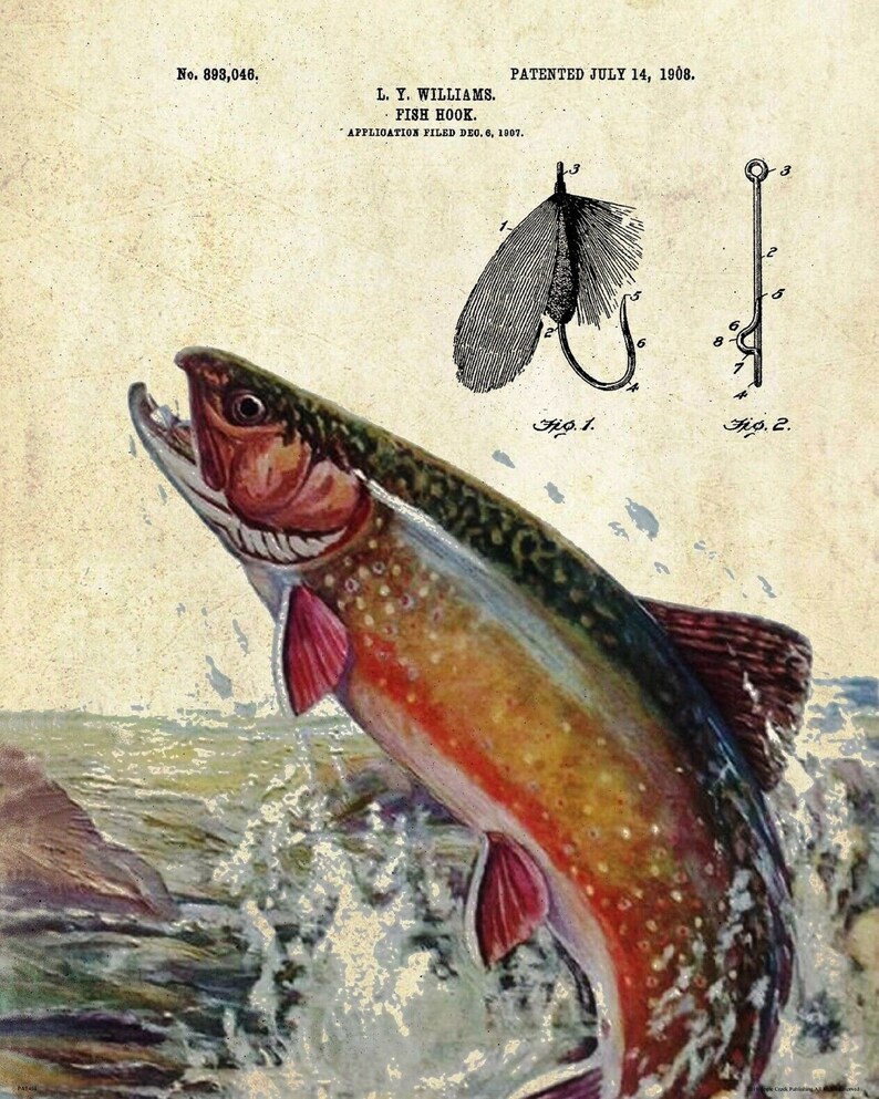 Fly Fishing Lure Patent Art Print Trout Vintage Cabin | Etsy